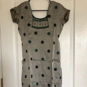 Cotton dress with printed dupatta black gray